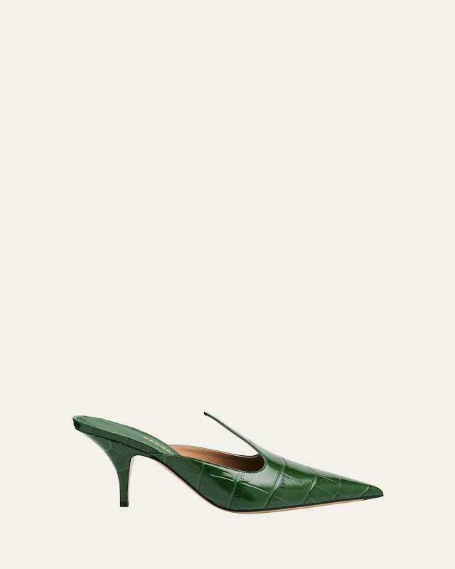 Avril Croc-Embossed Leather Mule Pumps